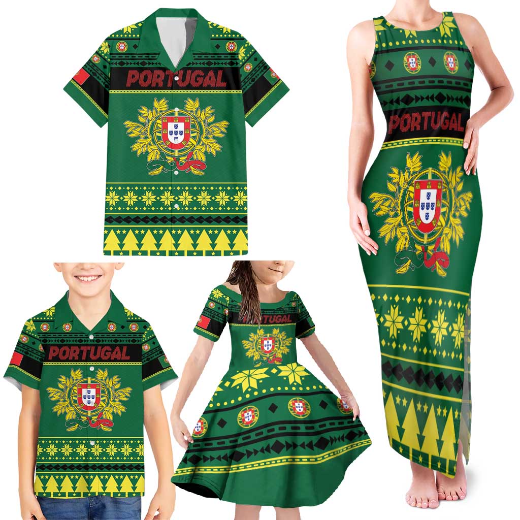 Personalized Portugal Christmas Family Matching Tank Maxi Dress and Hawaiian Shirt Emblem With Flag Style - Wonder Print Shop