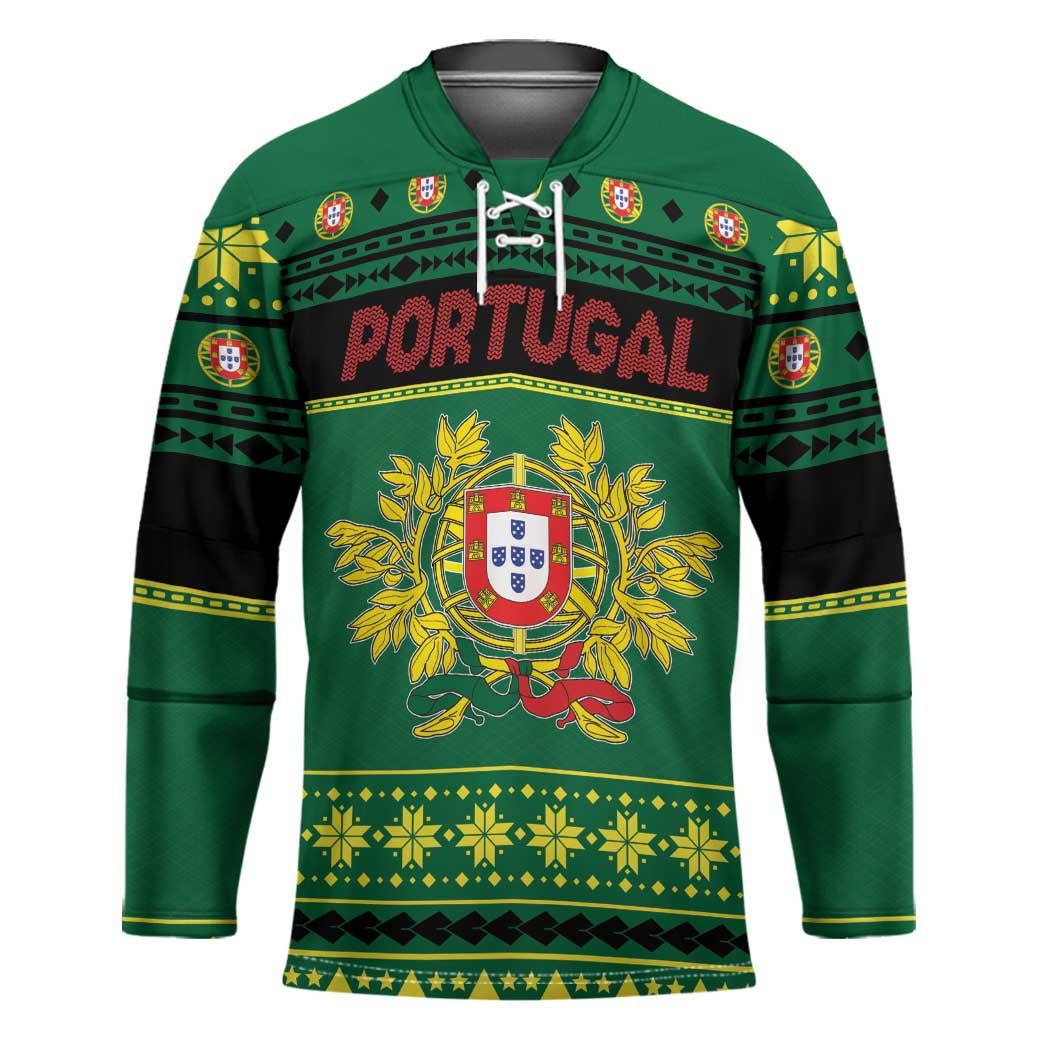 Personalized Portugal Christmas Hockey Jersey Emblem With Flag Style - Wonder Print Shop