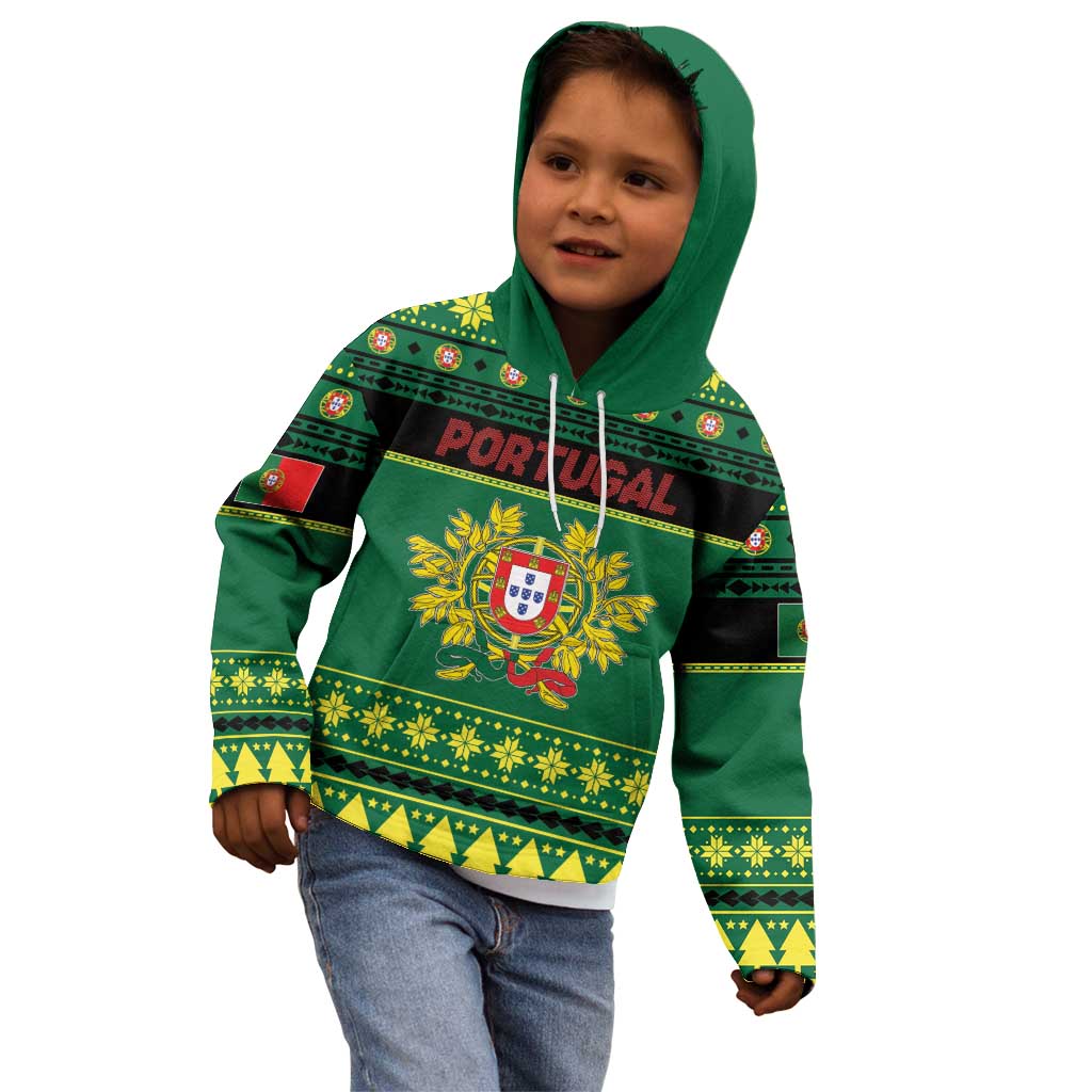 Personalized Portugal Christmas Kid Hoodie Emblem With Flag Style - Wonder Print Shop