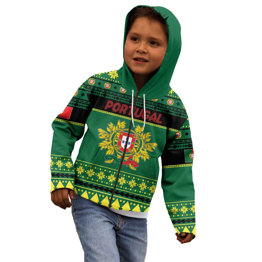 Personalized Portugal Christmas Kid Hoodie Emblem With Flag Style - Wonder Print Shop