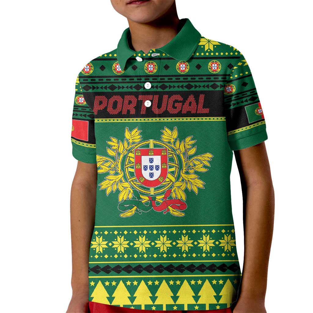 Personalized Portugal Christmas Kid Polo Shirt Emblem With Flag Style - Wonder Print Shop