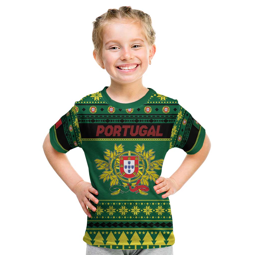 Personalized Portugal Christmas Kid T Shirt Emblem With Flag Style - Wonder Print Shop