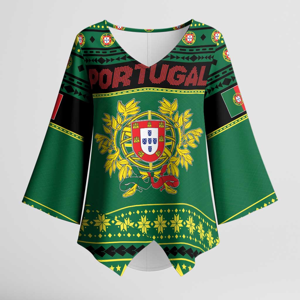 Personalized Portugal Christmas Kimono Sleeve Blouse Emblem With Flag Style - Wonder Print Shop