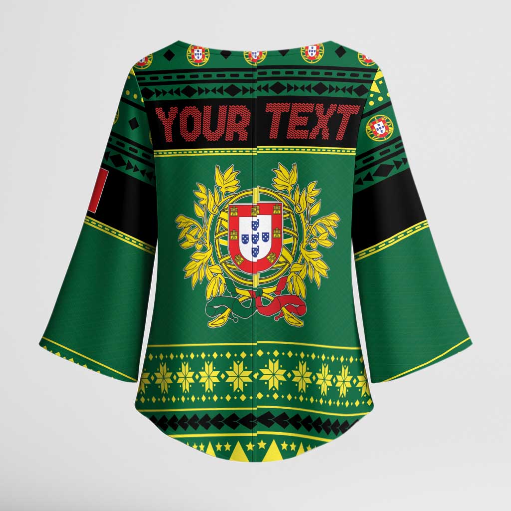 Personalized Portugal Christmas Kimono Sleeve Blouse Emblem With Flag Style - Wonder Print Shop