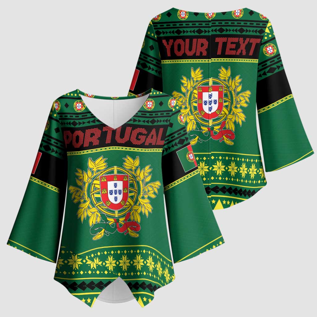Personalized Portugal Christmas Kimono Sleeve Blouse Emblem With Flag Style - Wonder Print Shop