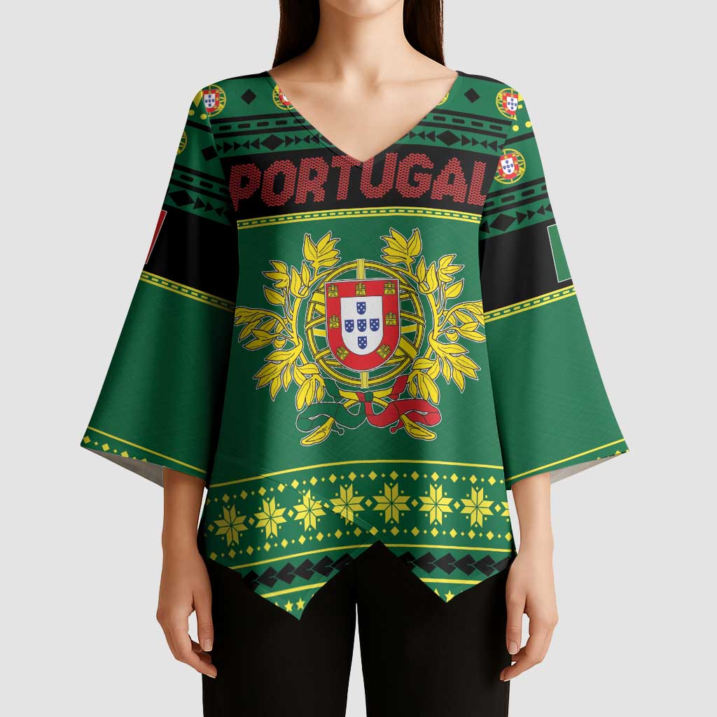 Personalized Portugal Christmas Kimono Sleeve Blouse Emblem With Flag Style - Wonder Print Shop