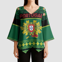 Personalized Portugal Christmas Kimono Sleeve Blouse Emblem With Flag Style - Wonder Print Shop