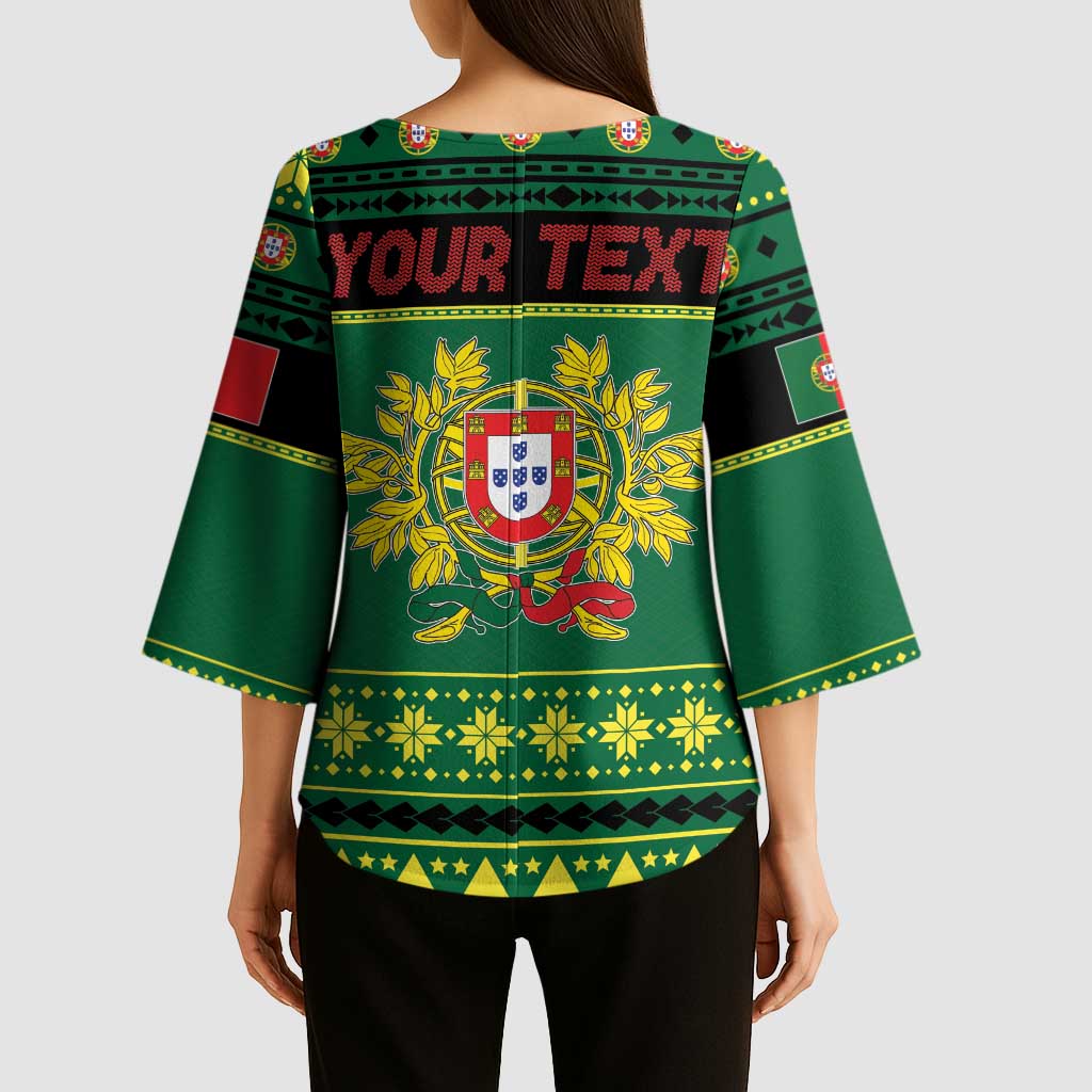 Personalized Portugal Christmas Kimono Sleeve Blouse Emblem With Flag Style - Wonder Print Shop