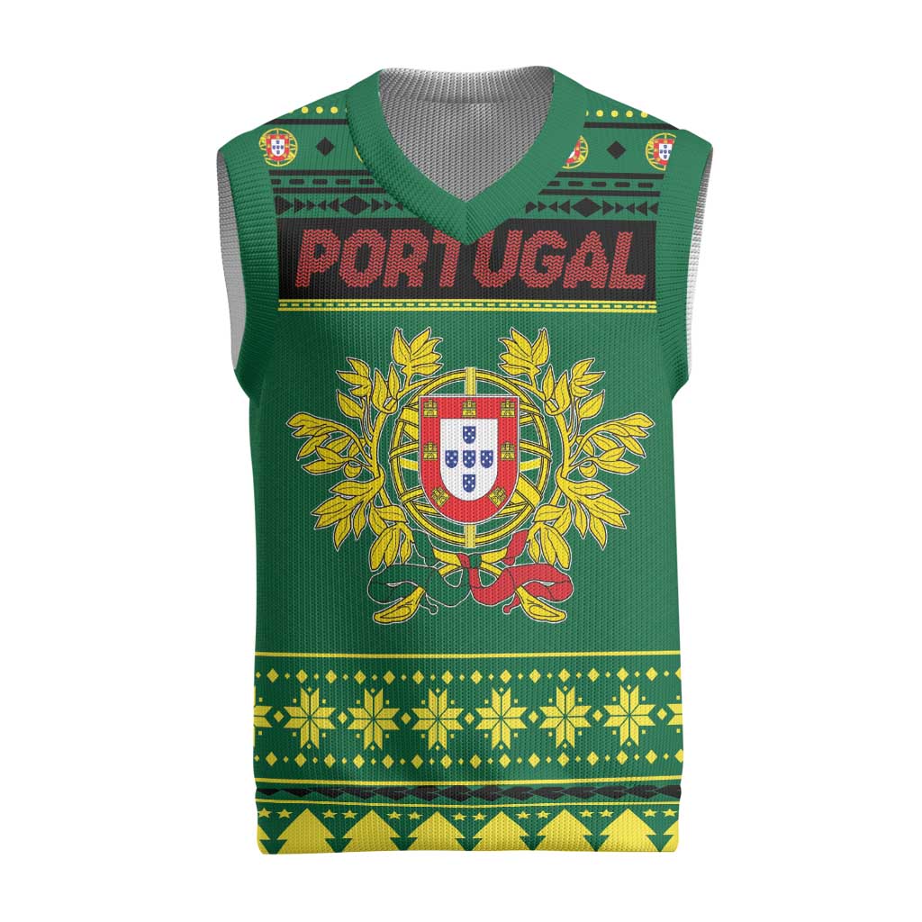 Personalized Portugal Christmas Knitted V-Neck Vest Emblem With Flag Style - Wonder Print Shop