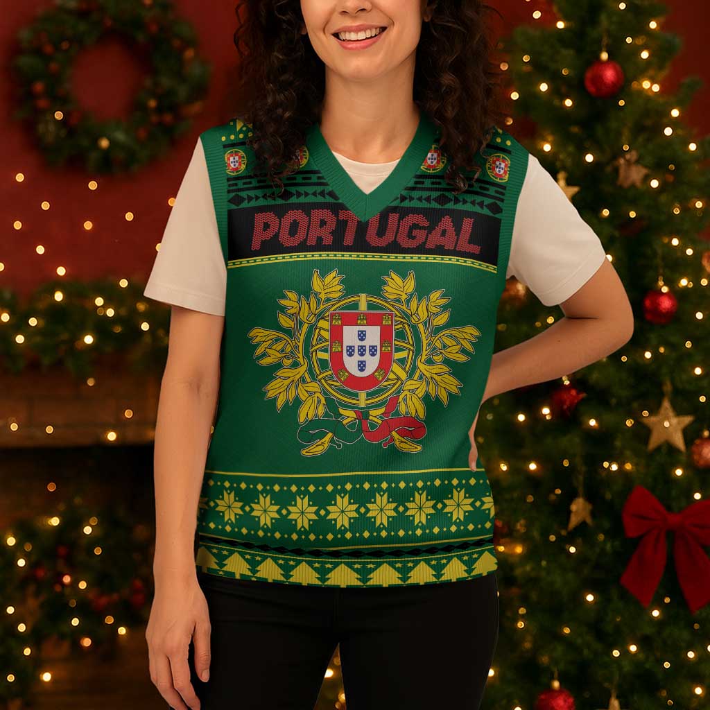 Personalized Portugal Christmas Knitted V-Neck Vest Emblem With Flag Style - Wonder Print Shop