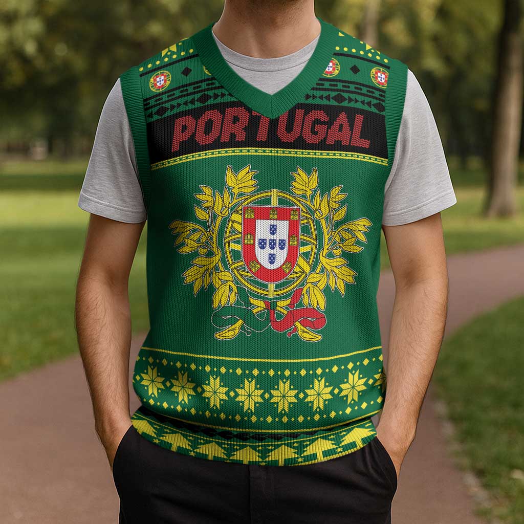 Personalized Portugal Christmas Knitted V-Neck Vest Emblem With Flag Style - Wonder Print Shop