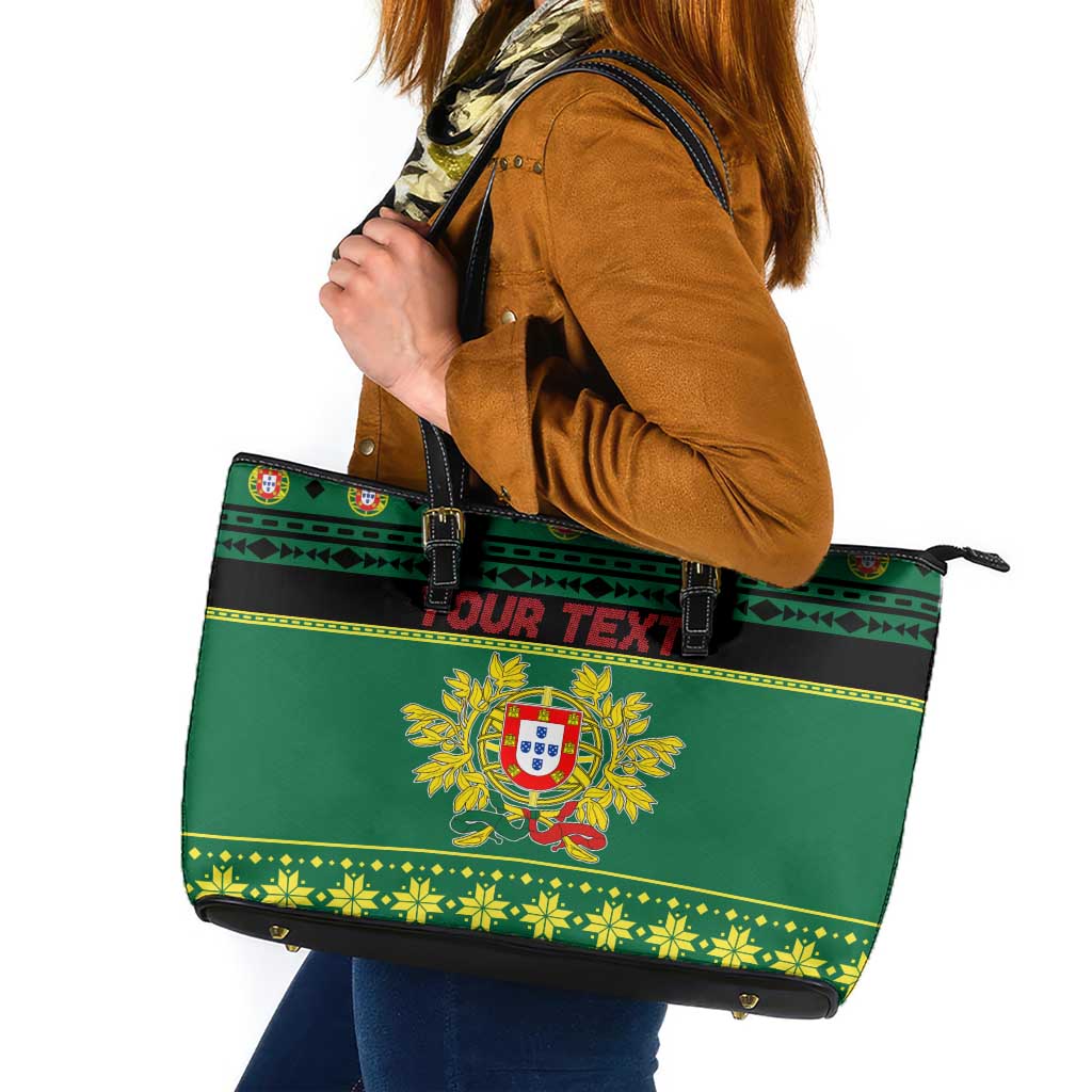 Personalized Portugal Christmas Leather Tote Bag Emblem With Flag Style - Wonder Print Shop