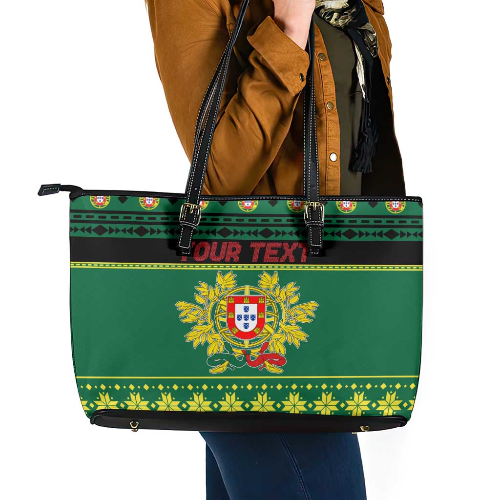 Personalized Portugal Christmas Leather Tote Bag Emblem With Flag Style - Wonder Print Shop