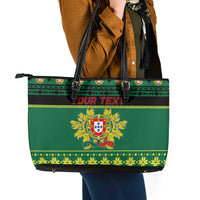 Personalized Portugal Christmas Leather Tote Bag Emblem With Flag Style - Wonder Print Shop