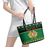 Personalized Portugal Christmas Leather Tote Bag Emblem With Flag Style - Wonder Print Shop