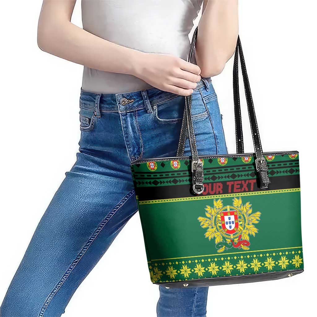 Personalized Portugal Christmas Leather Tote Bag Emblem With Flag Style - Wonder Print Shop