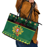 Personalized Portugal Christmas Leather Tote Bag Emblem With Flag Style - Wonder Print Shop