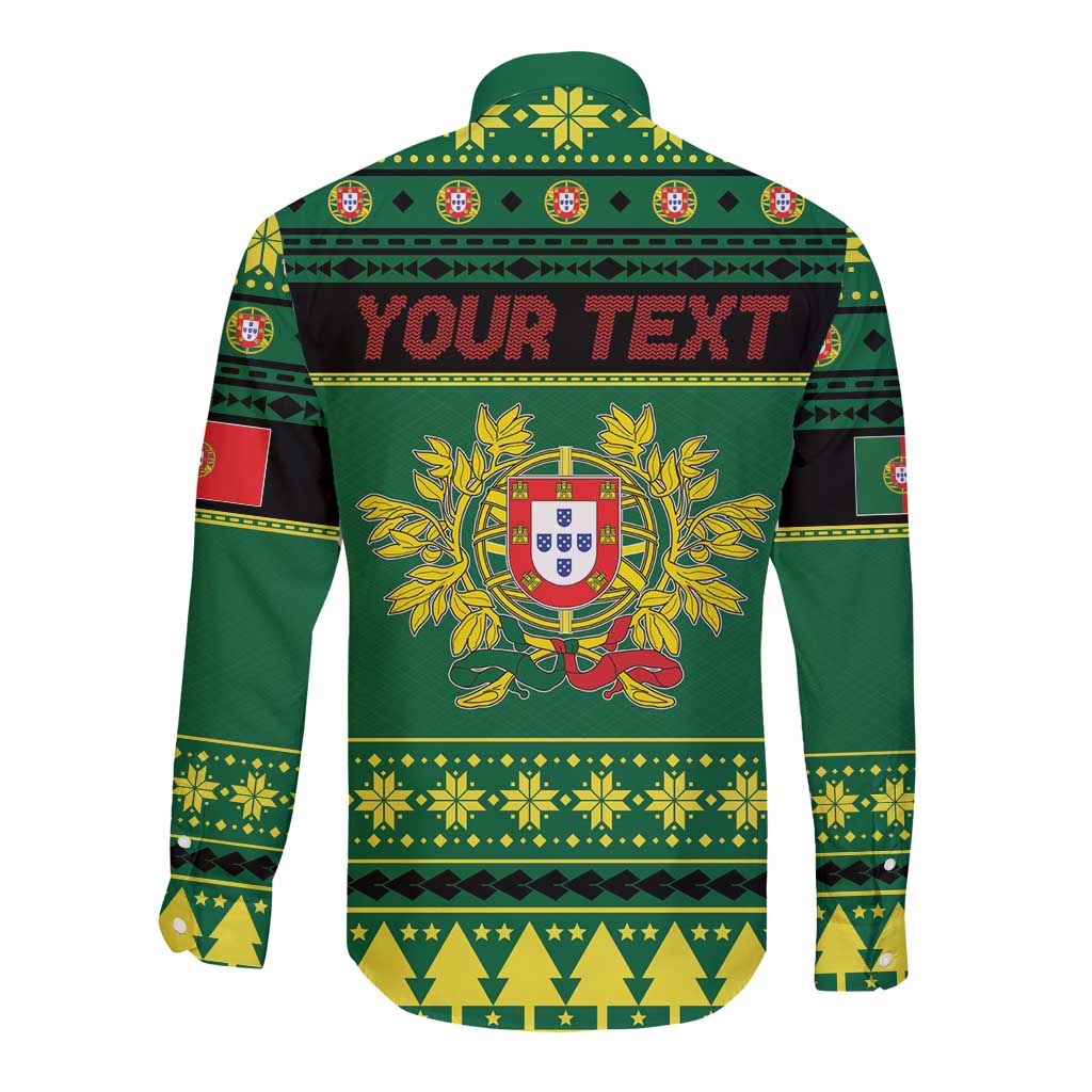 Personalized Portugal Christmas Long Sleeve Button Shirt Emblem With Flag Style - Wonder Print Shop