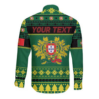 Personalized Portugal Christmas Long Sleeve Button Shirt Emblem With Flag Style - Wonder Print Shop