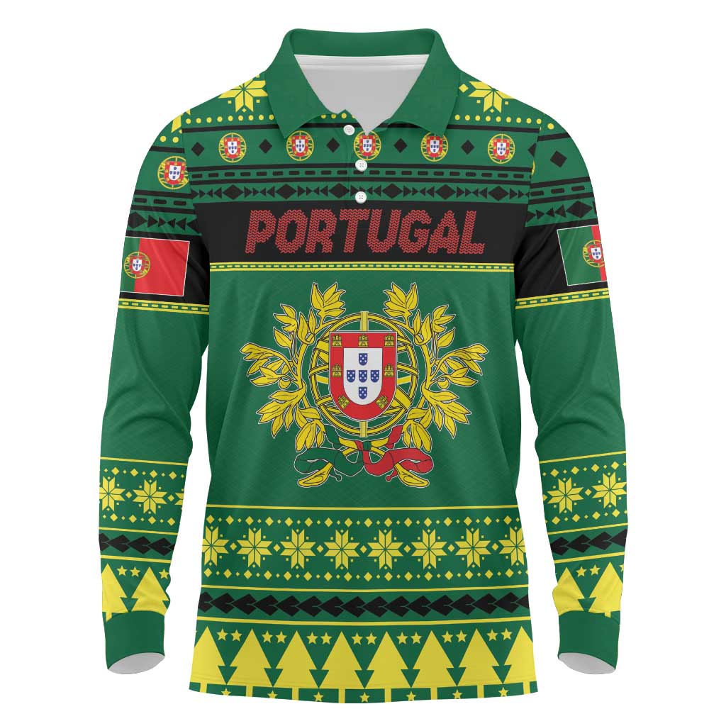 Personalized Portugal Christmas Long Sleeve Polo Shirt Emblem With Flag Style - Wonder Print Shop