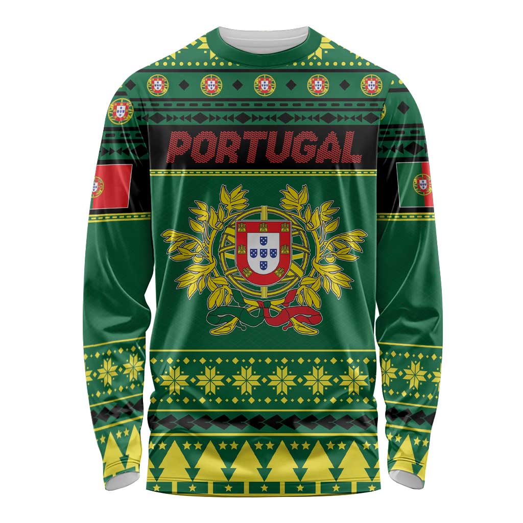 Personalized Portugal Christmas Long Sleeve Shirt Emblem With Flag Style - Wonder Print Shop