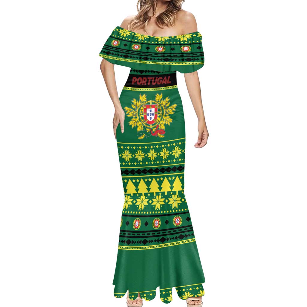 Personalized Portugal Christmas Mermaid Dress Emblem With Flag Style - Wonder Print Shop