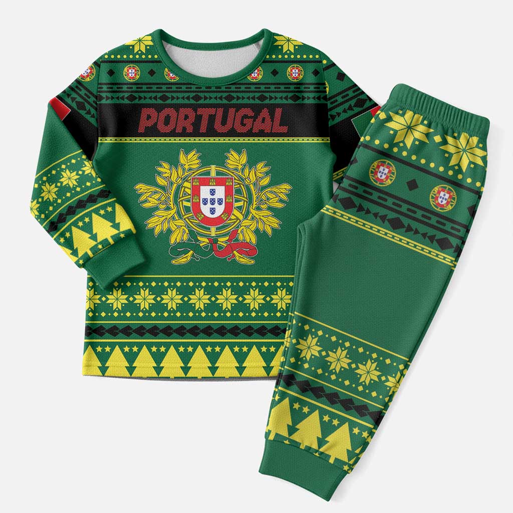 Personalized Portugal Christmas Pajama Set Emblem With Flag Style - Wonder Print Shop