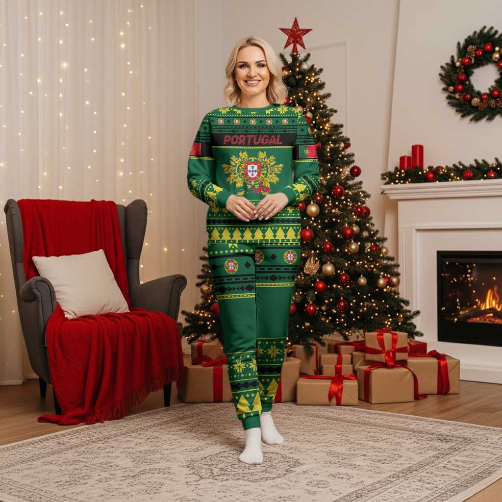 Personalized Portugal Christmas Pajama Set Emblem With Flag Style - Wonder Print Shop