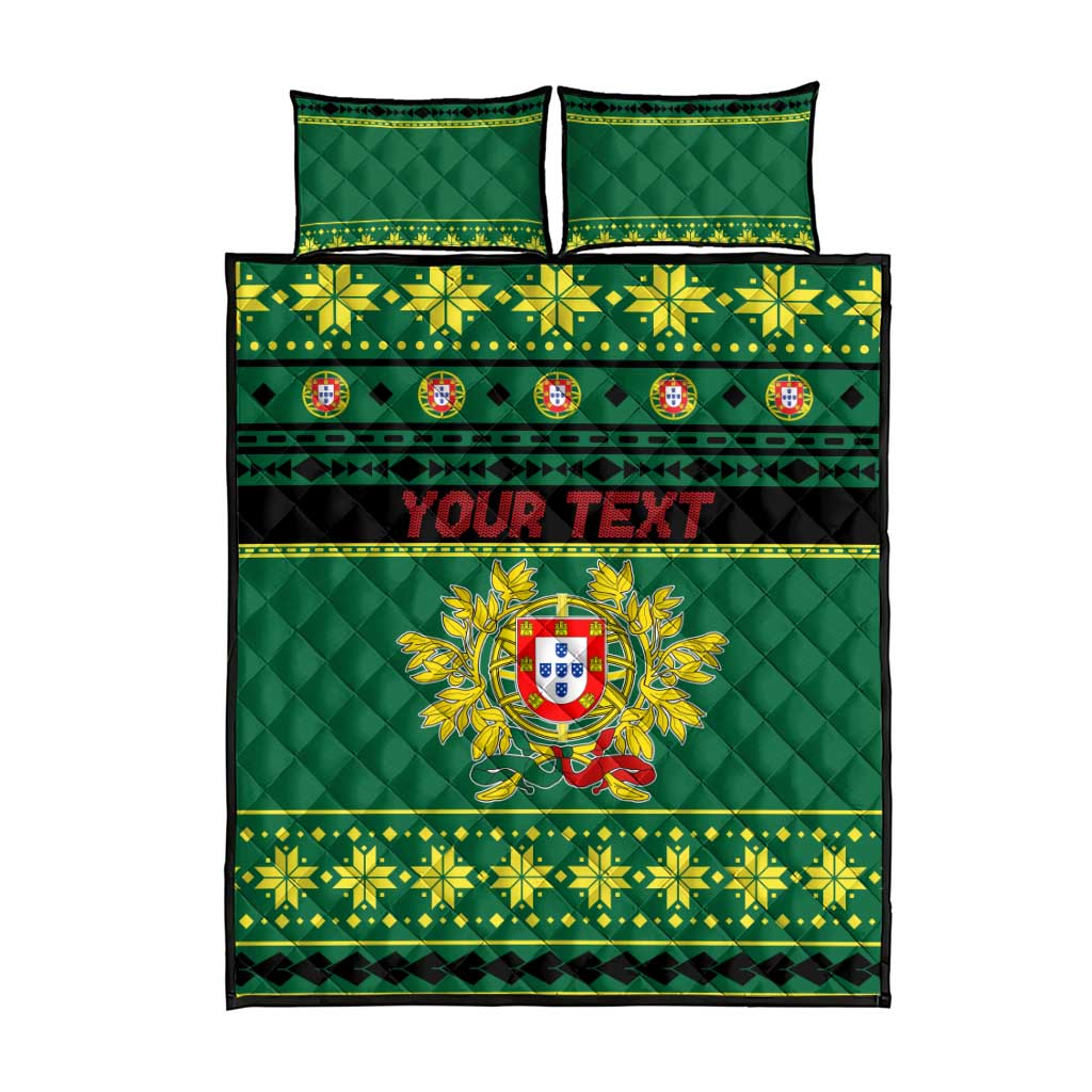 Personalized Portugal Christmas Quilt Bed Set Emblem With Flag Style - Wonder Print Shop