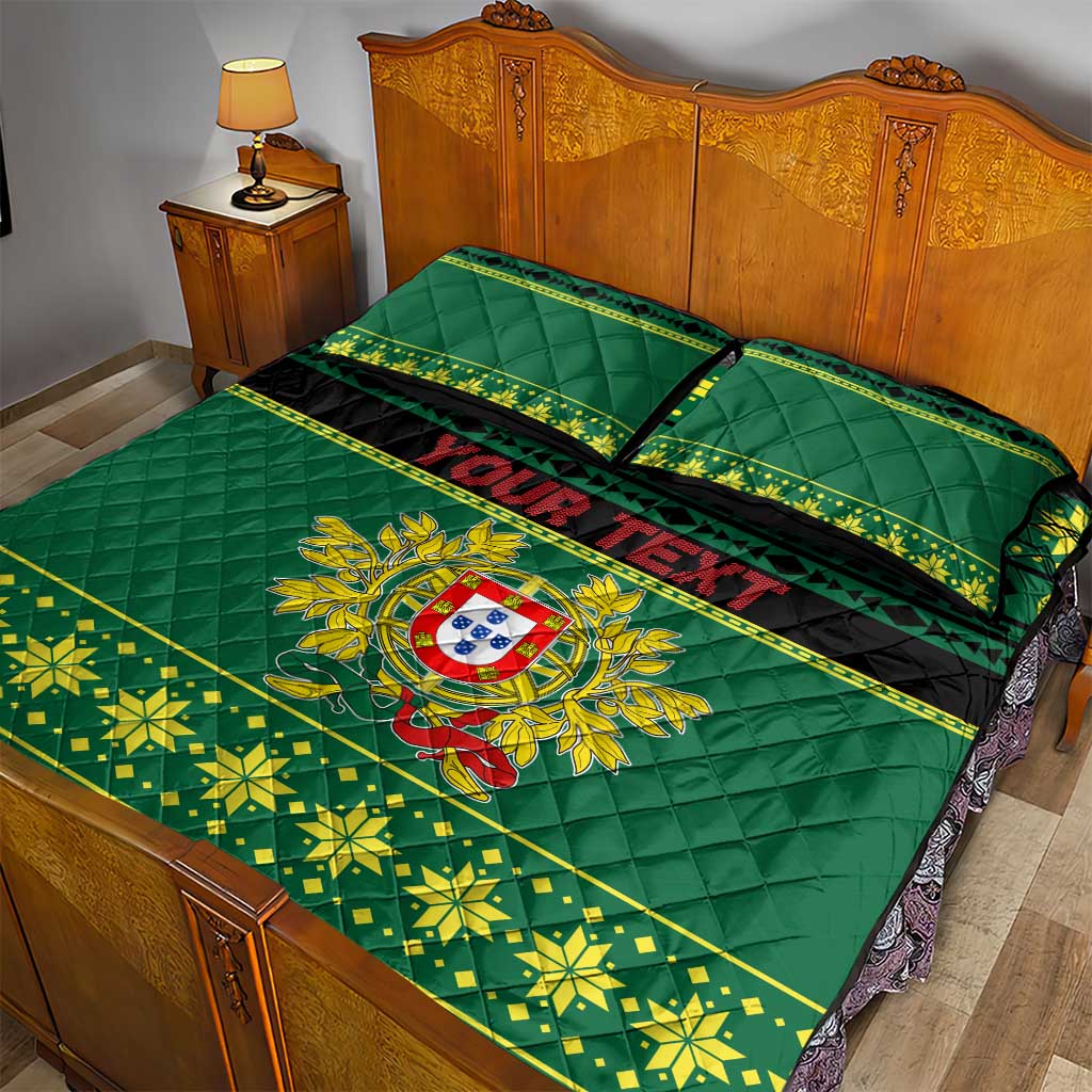 Personalized Portugal Christmas Quilt Bed Set Emblem With Flag Style - Wonder Print Shop
