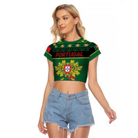 Personalized Portugal Christmas Raglan Cropped T Shirt Emblem With Flag Style - Wonder Print Shop