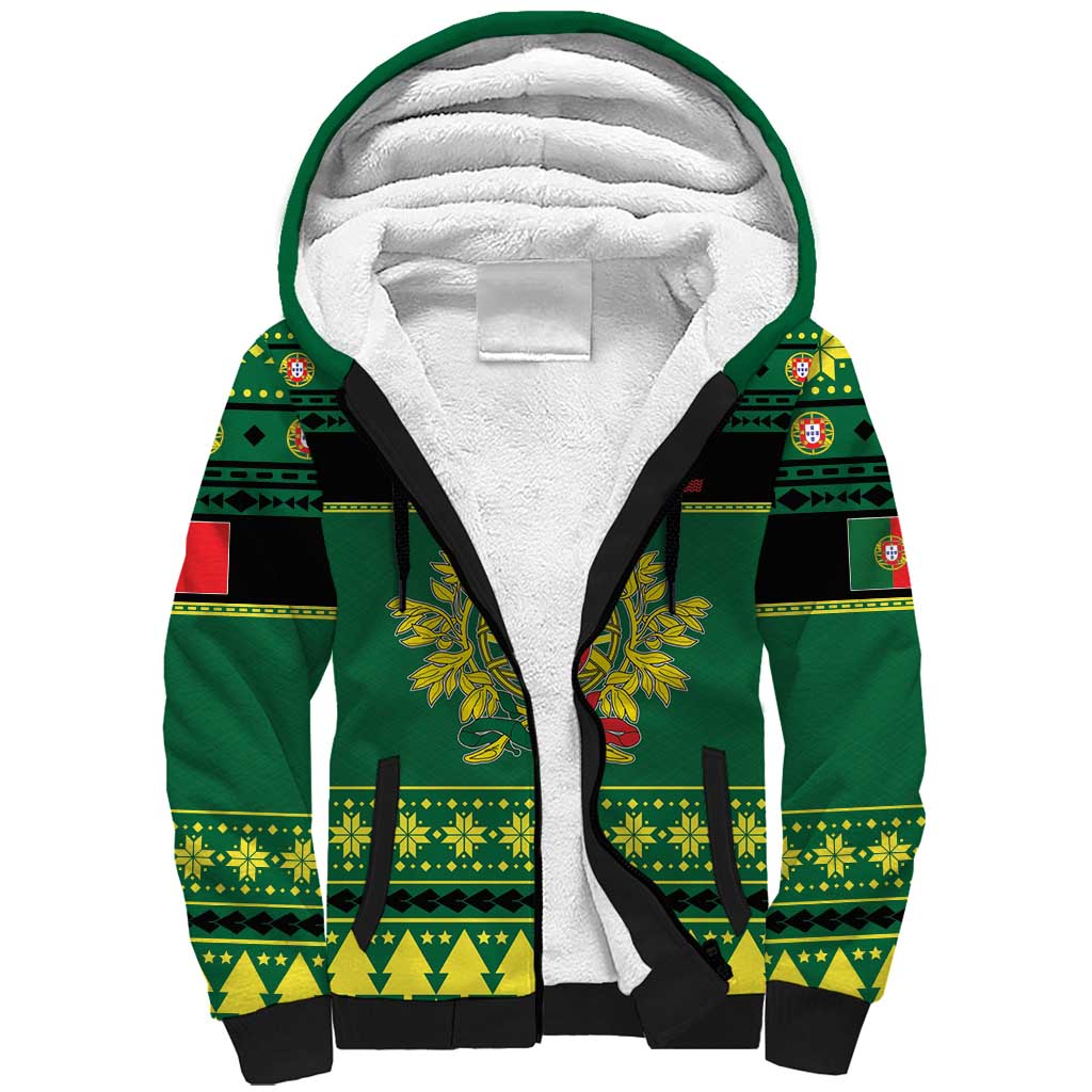 Personalized Portugal Christmas Sherpa Hoodie Emblem With Flag Style - Wonder Print Shop