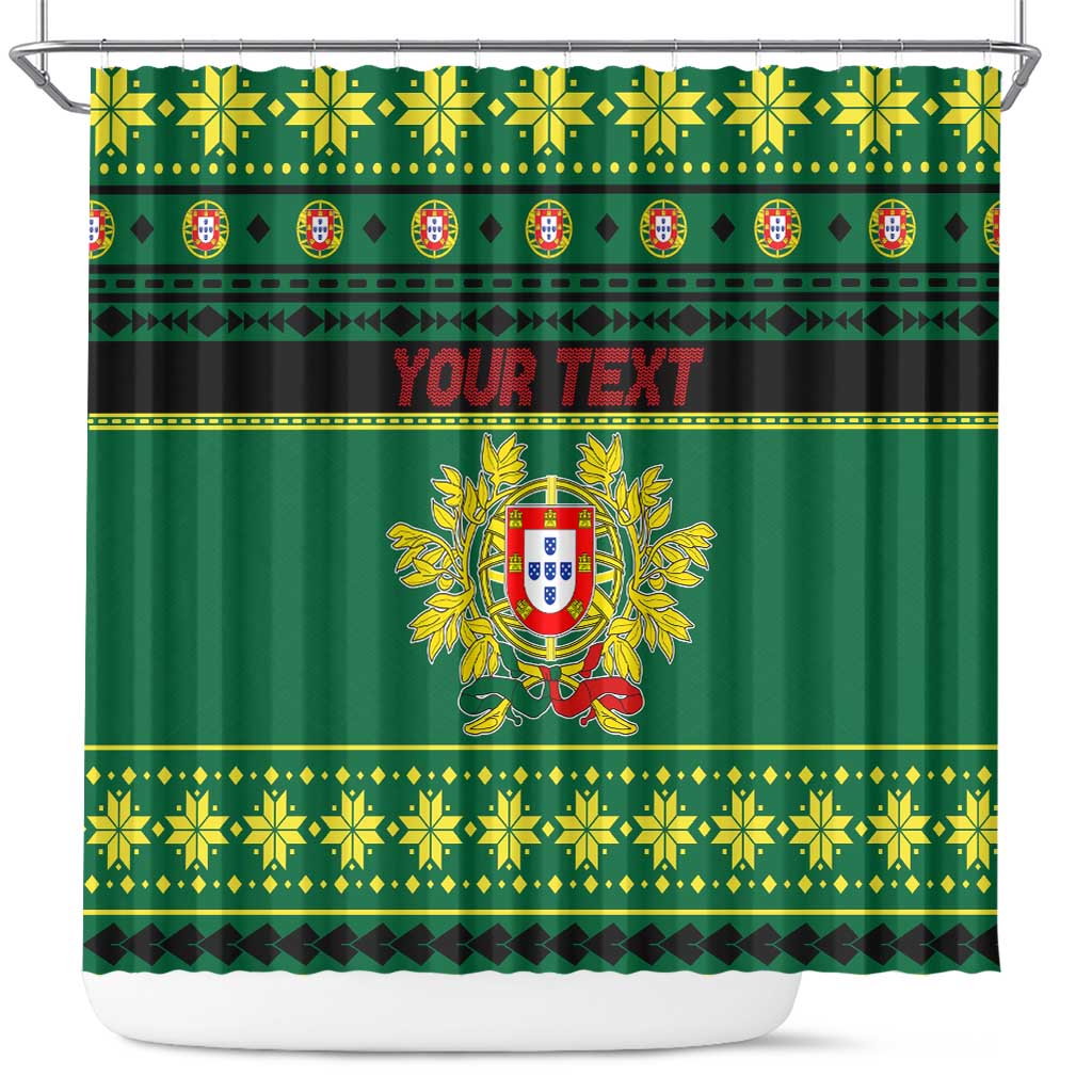 Personalized Portugal Christmas Shower Curtain Emblem With Flag Style - Wonder Print Shop