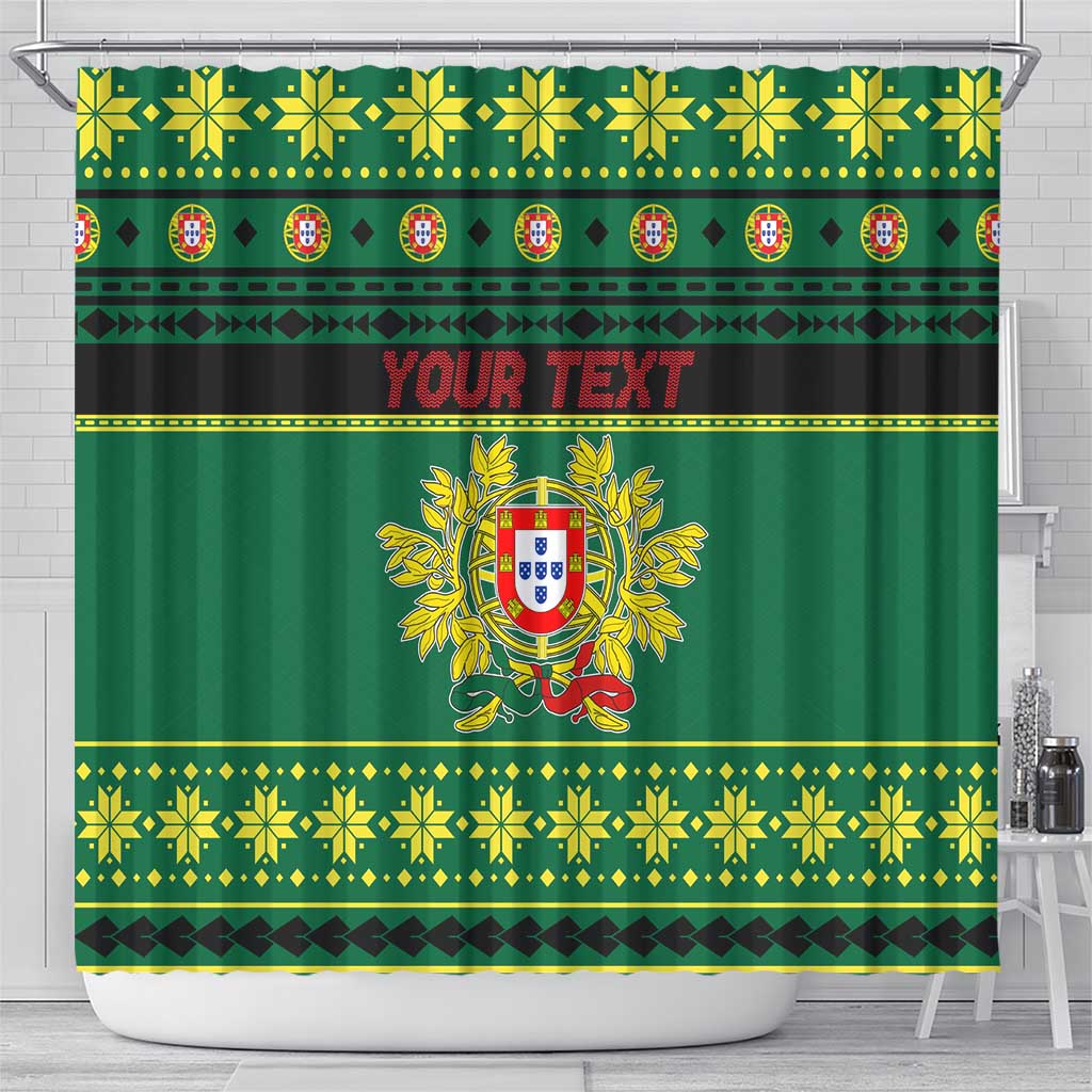 Personalized Portugal Christmas Shower Curtain Emblem With Flag Style - Wonder Print Shop