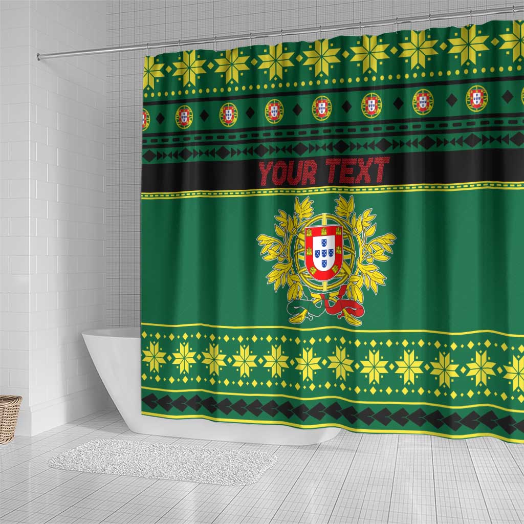 Personalized Portugal Christmas Shower Curtain Emblem With Flag Style - Wonder Print Shop