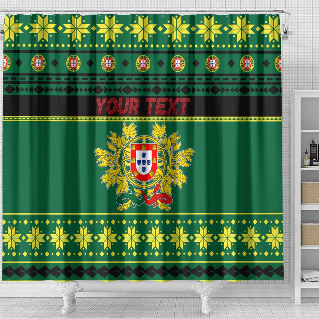 Personalized Portugal Christmas Shower Curtain Emblem With Flag Style - Wonder Print Shop