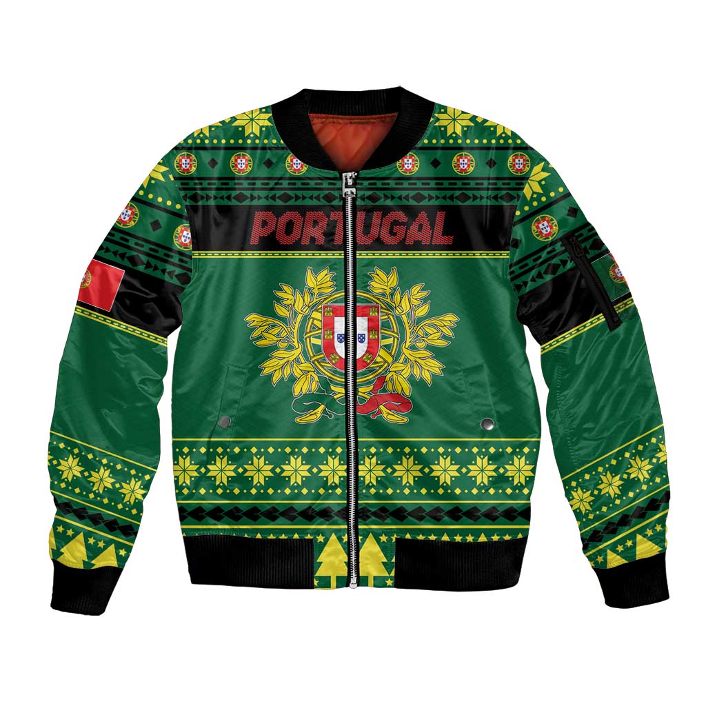 Personalized Portugal Christmas Sleeve Zip Bomber Jacket Emblem With Flag Style - Wonder Print Shop