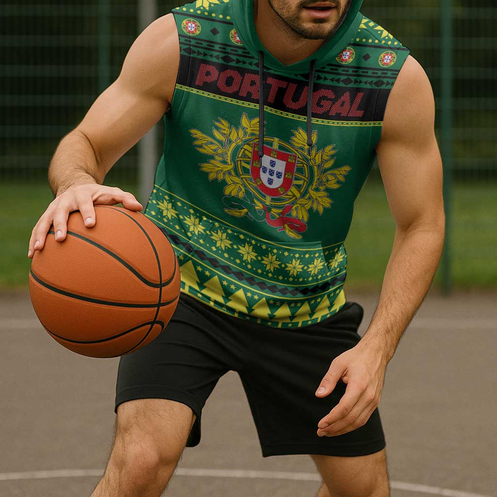 Personalized Portugal Christmas Sleeveless Hoodie Emblem With Flag Style - Wonder Print Shop