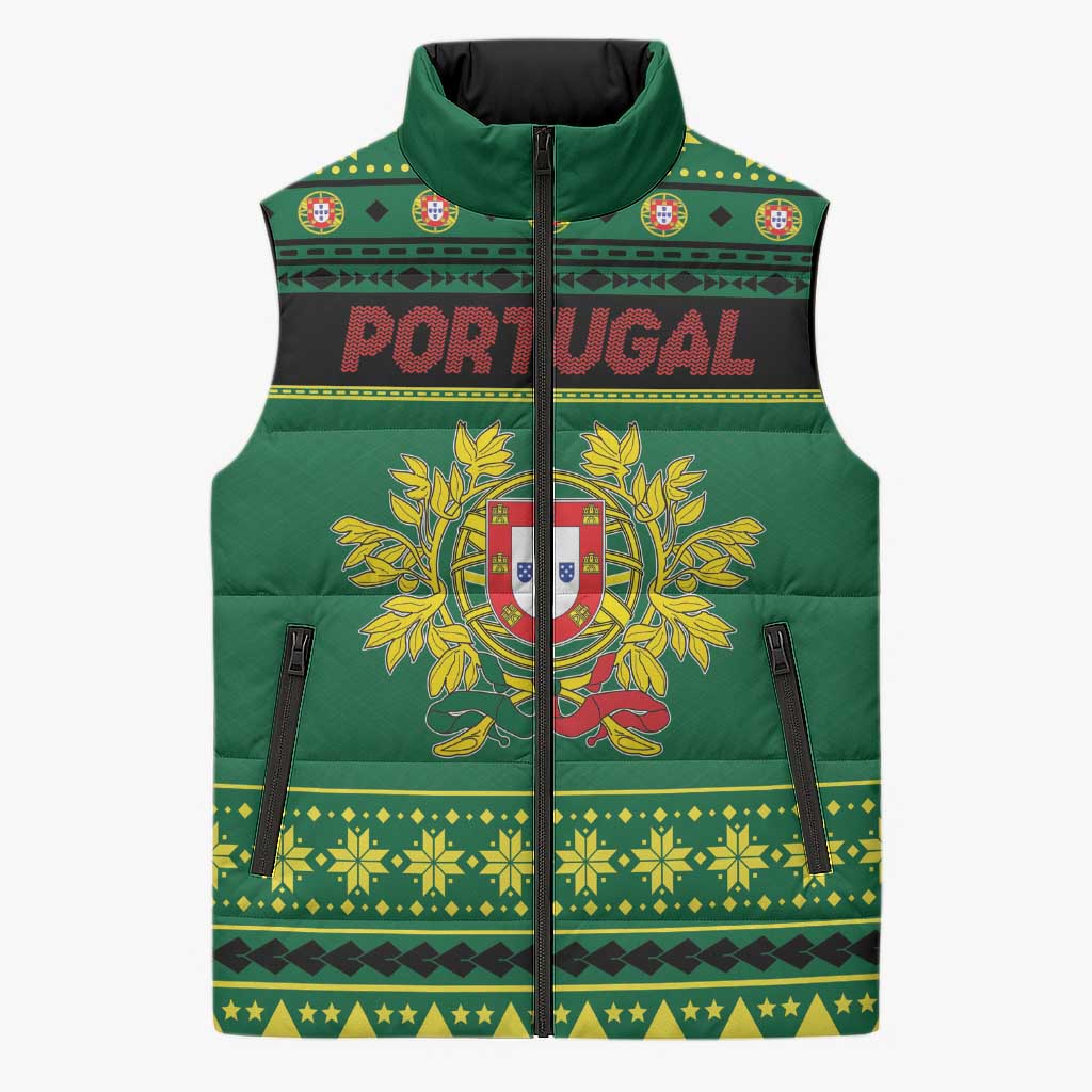 Personalized Portugal Christmas Sleeveless Puffer Jacket Emblem With Flag Style - Wonder Print Shop