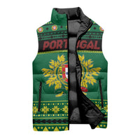 Personalized Portugal Christmas Sleeveless Puffer Jacket Emblem With Flag Style - Wonder Print Shop