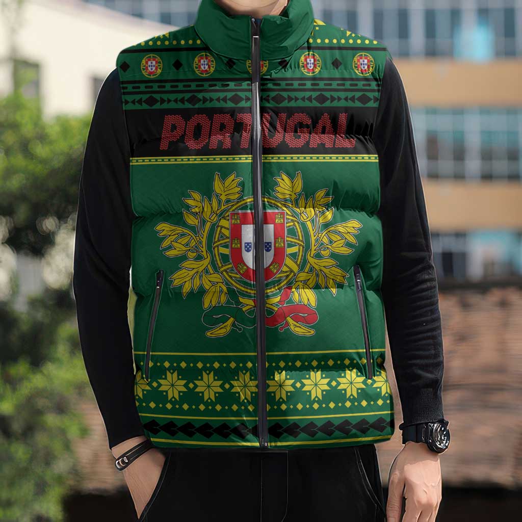 Personalized Portugal Christmas Sleeveless Puffer Jacket Emblem With Flag Style - Wonder Print Shop