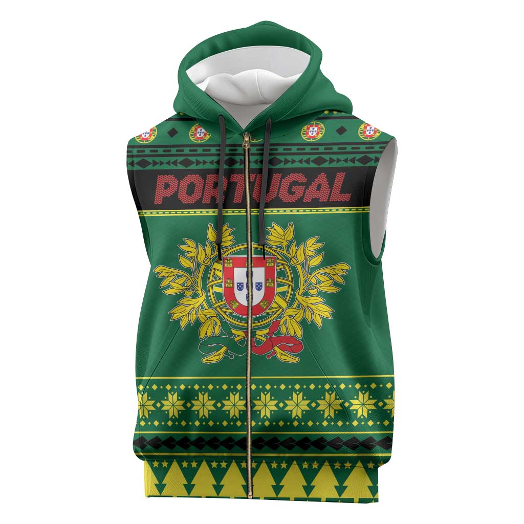 Personalized Portugal Christmas Sleeveless Zip Hoodie Emblem With Flag Style - Wonder Print Shop