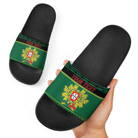 Personalized Portugal Christmas Slide Sandals Emblem With Flag Style - Wonder Print Shop