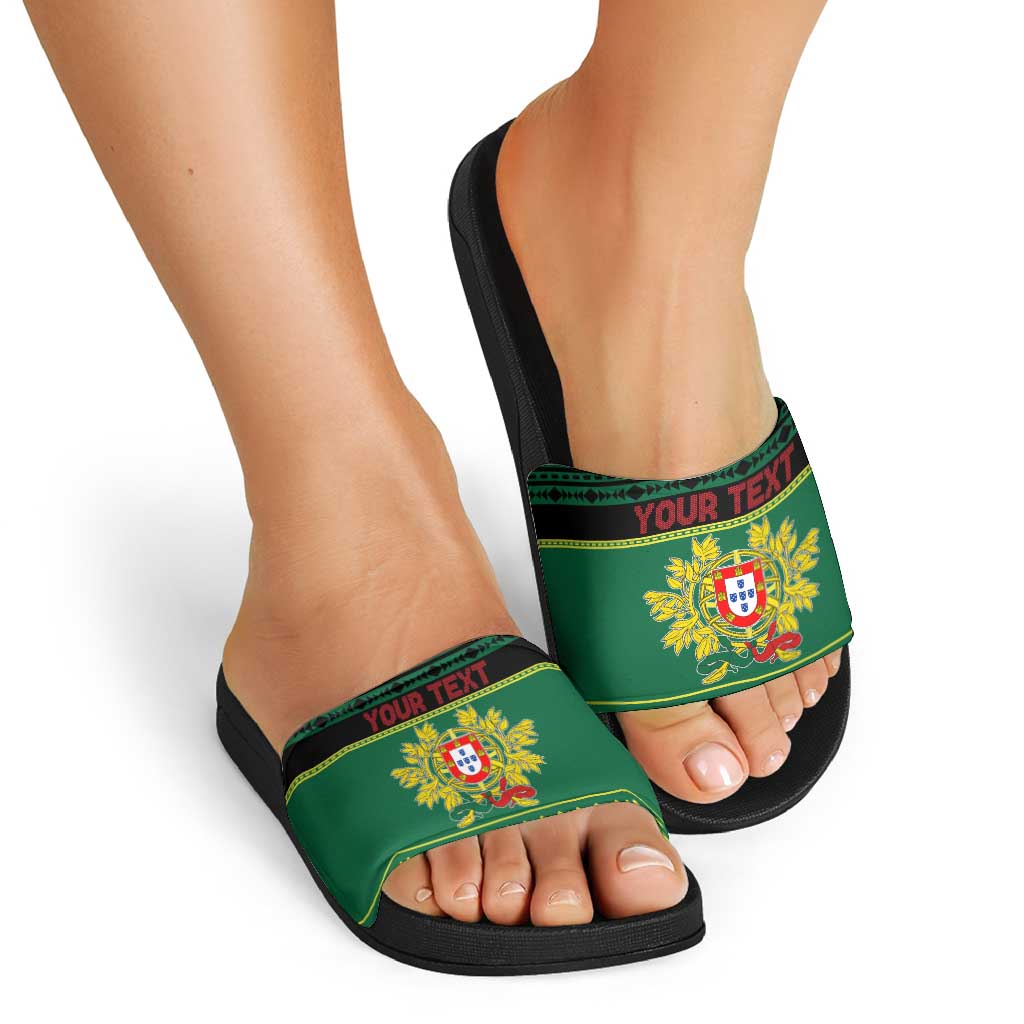 Personalized Portugal Christmas Slide Sandals Emblem With Flag Style - Wonder Print Shop
