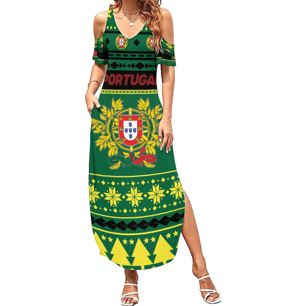Personalized Portugal Christmas Summer Maxi Dress Emblem With Flag Style - Wonder Print Shop