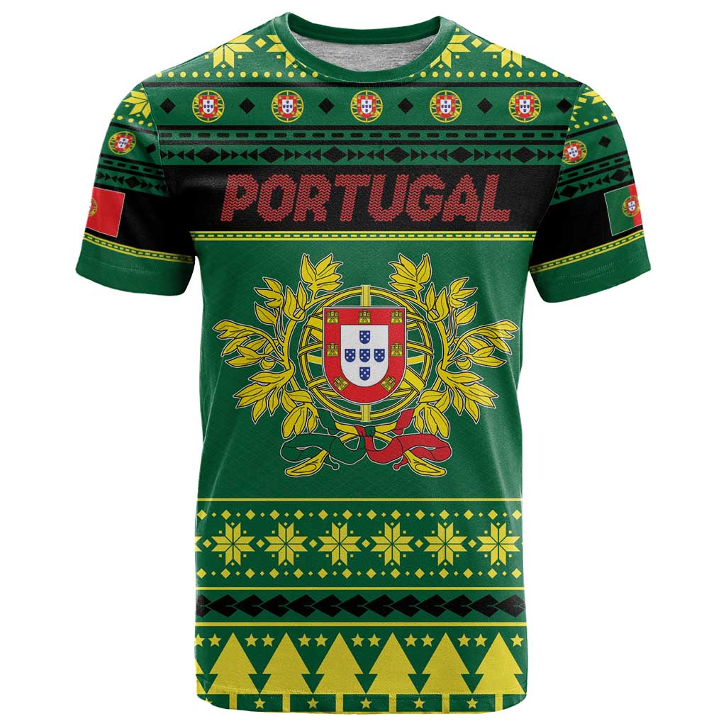 Personalized Portugal Christmas T Shirt Emblem With Flag Style - Wonder Print Shop