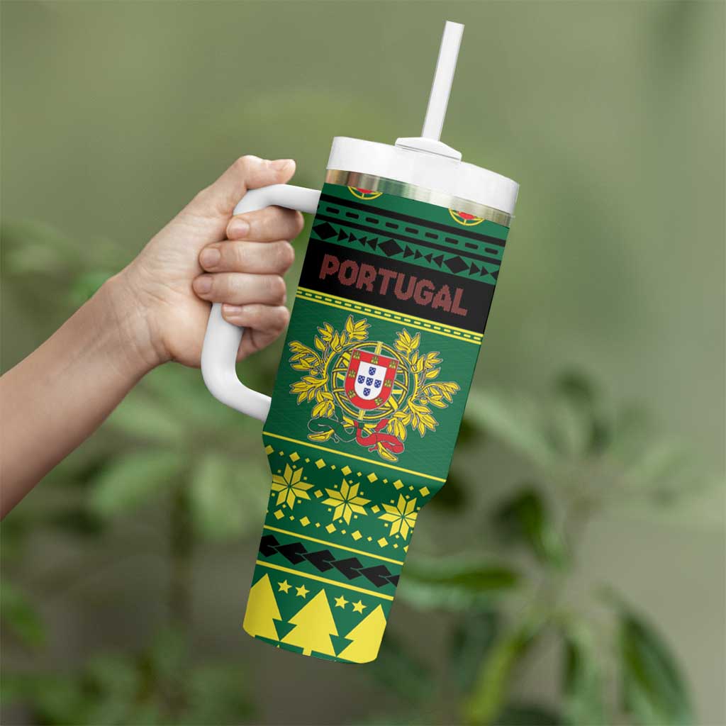Personalized Portugal Christmas Tumbler With Handle Emblem With Flag Style - Wonder Print Shop