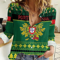 Personalized Portugal Christmas Women Casual Shirt Emblem With Flag Style - Wonder Print Shop