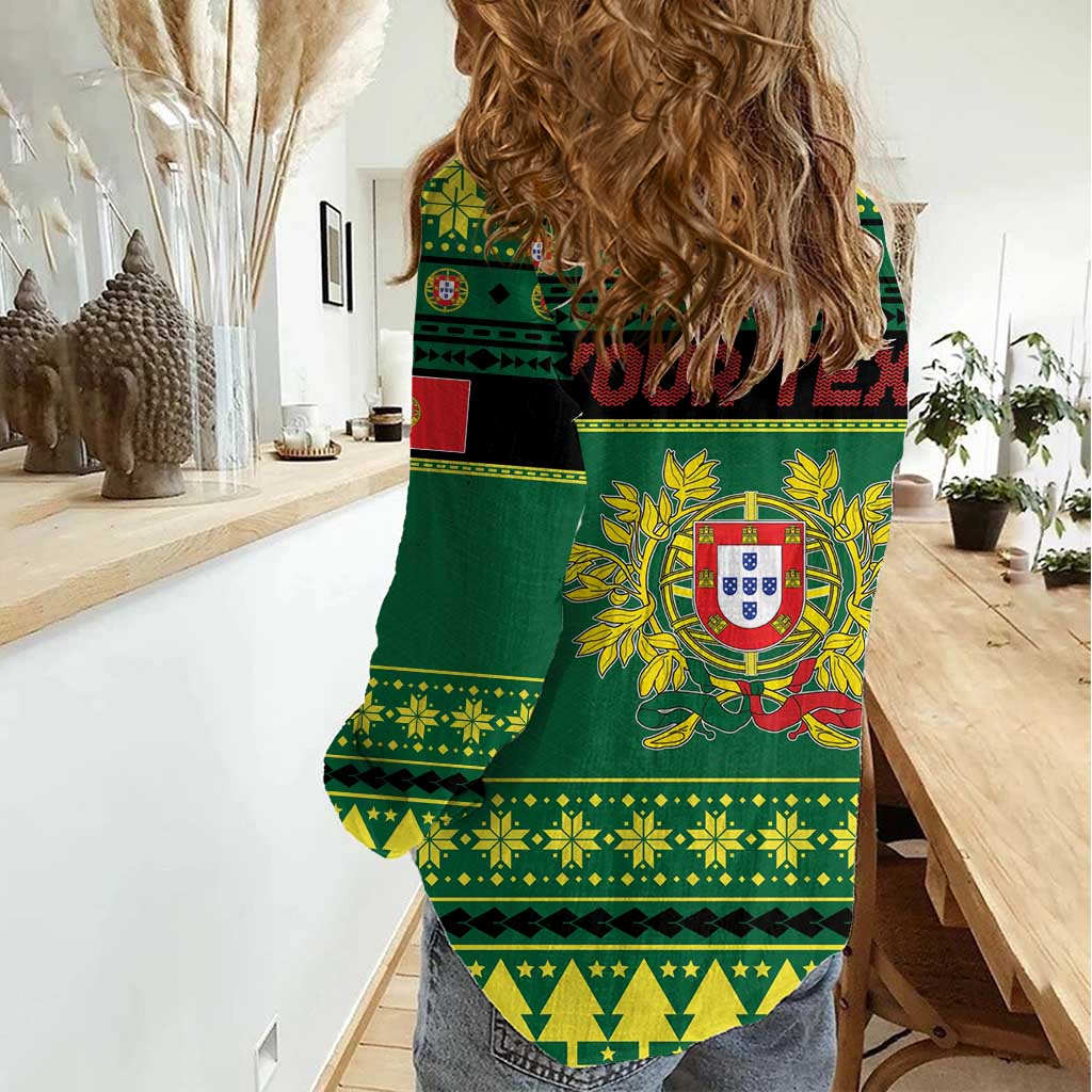 Personalized Portugal Christmas Women Casual Shirt Emblem With Flag Style - Wonder Print Shop