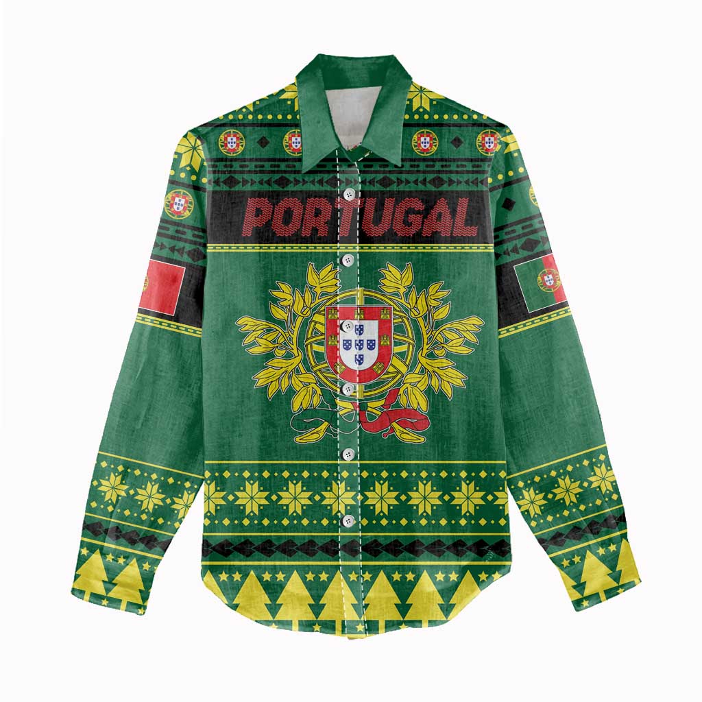 Personalized Portugal Christmas Women Casual Shirt Emblem With Flag Style - Wonder Print Shop